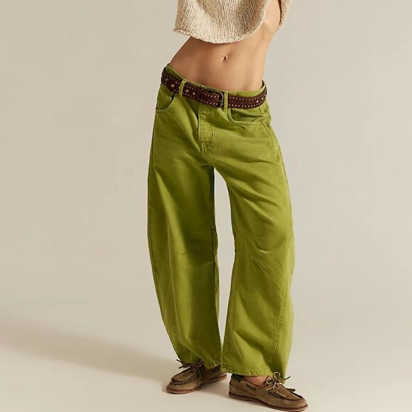 We The Free Good Luck Mid-Rise Barrel Jeans Color: Shadow Moss - Picture 1 of 5